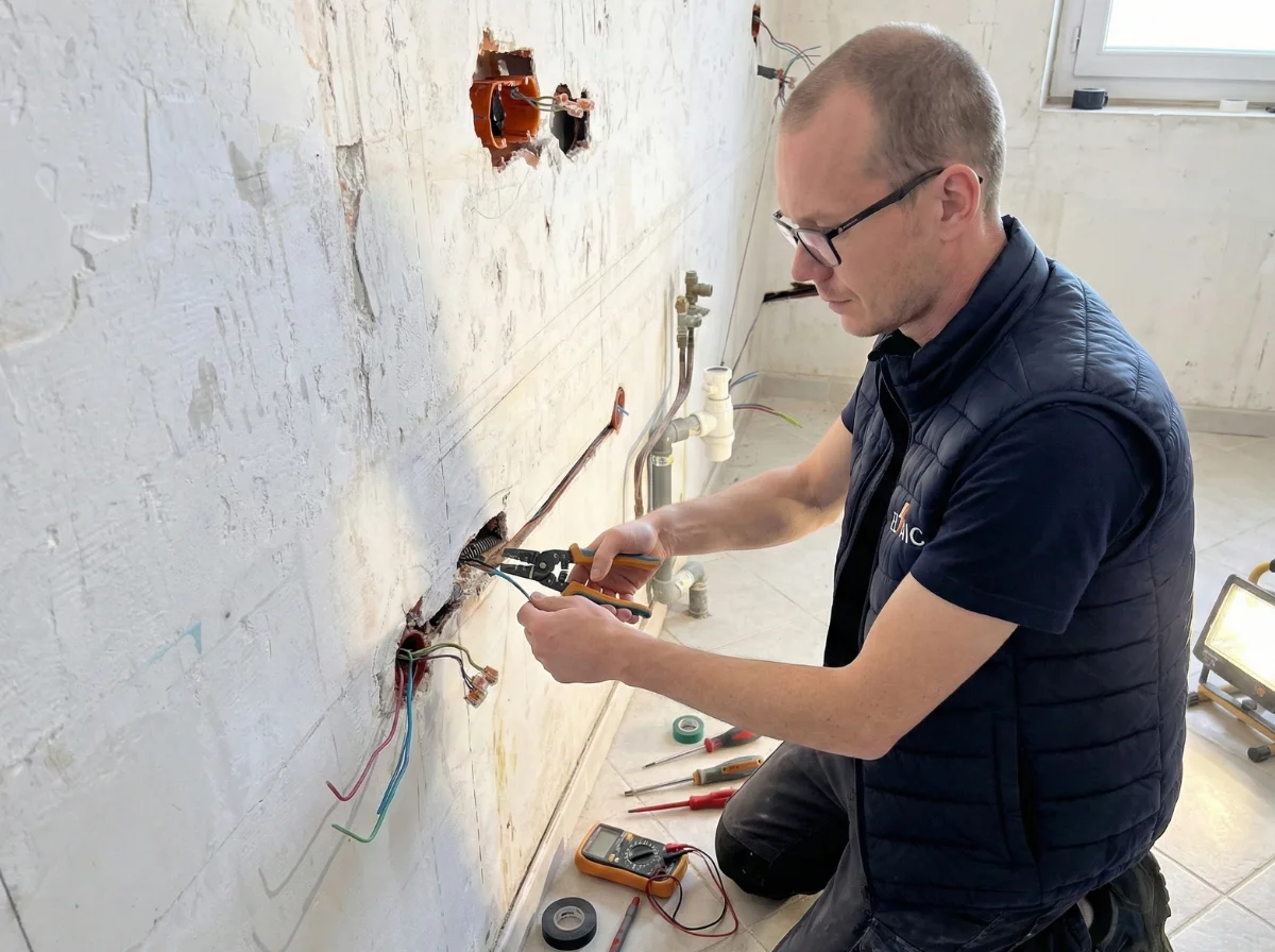 Ronan Théotec, artisan électricien Elaic, intervention de rénovation électrique sur chantier en Centre-Finistère