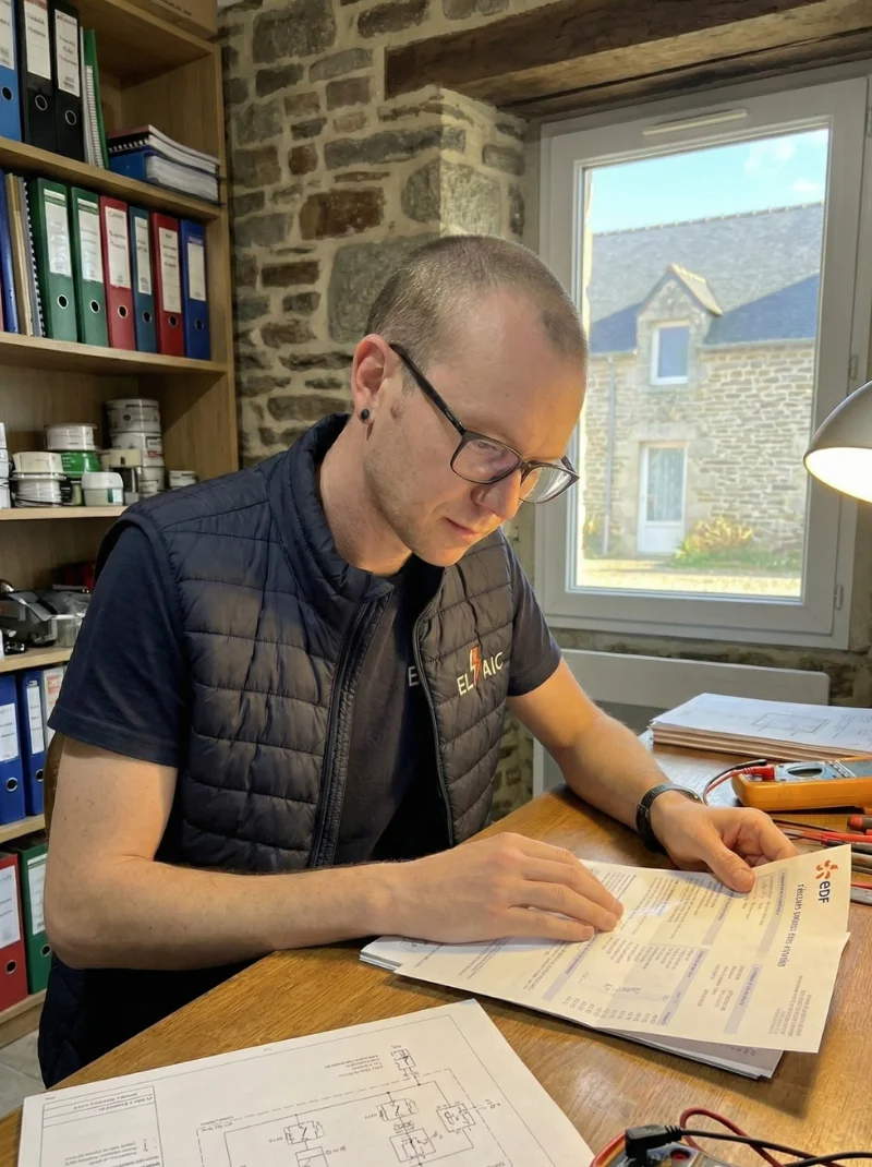 Ronan Théotec, électricien certifié IRVE P1, révision des plans d'installation borne de recharge en Finistère